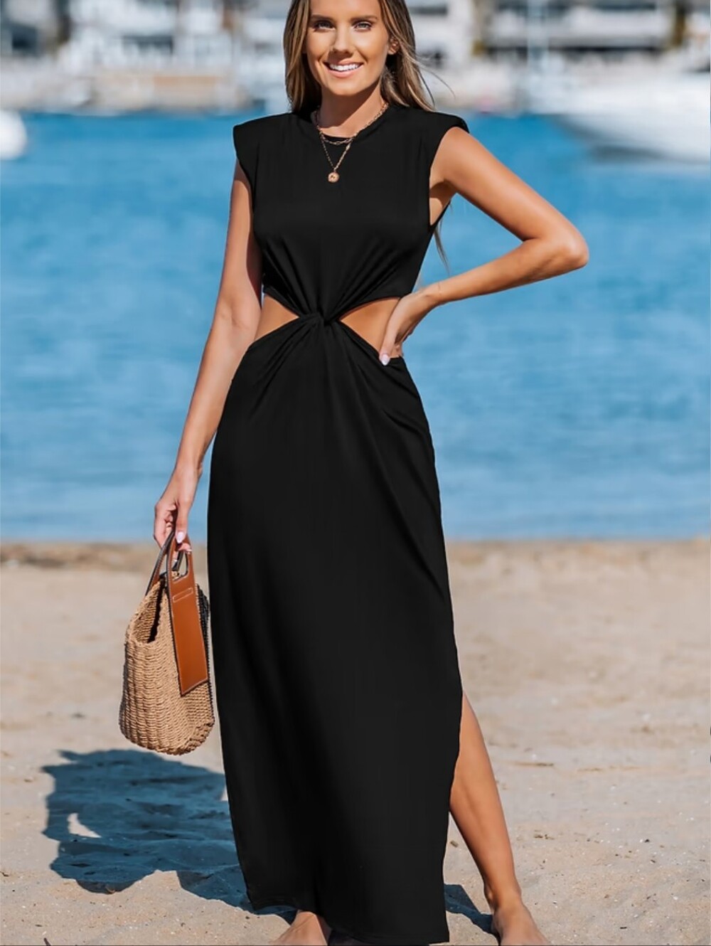 Cupshe Black Twist Cutout Maxi Dress
